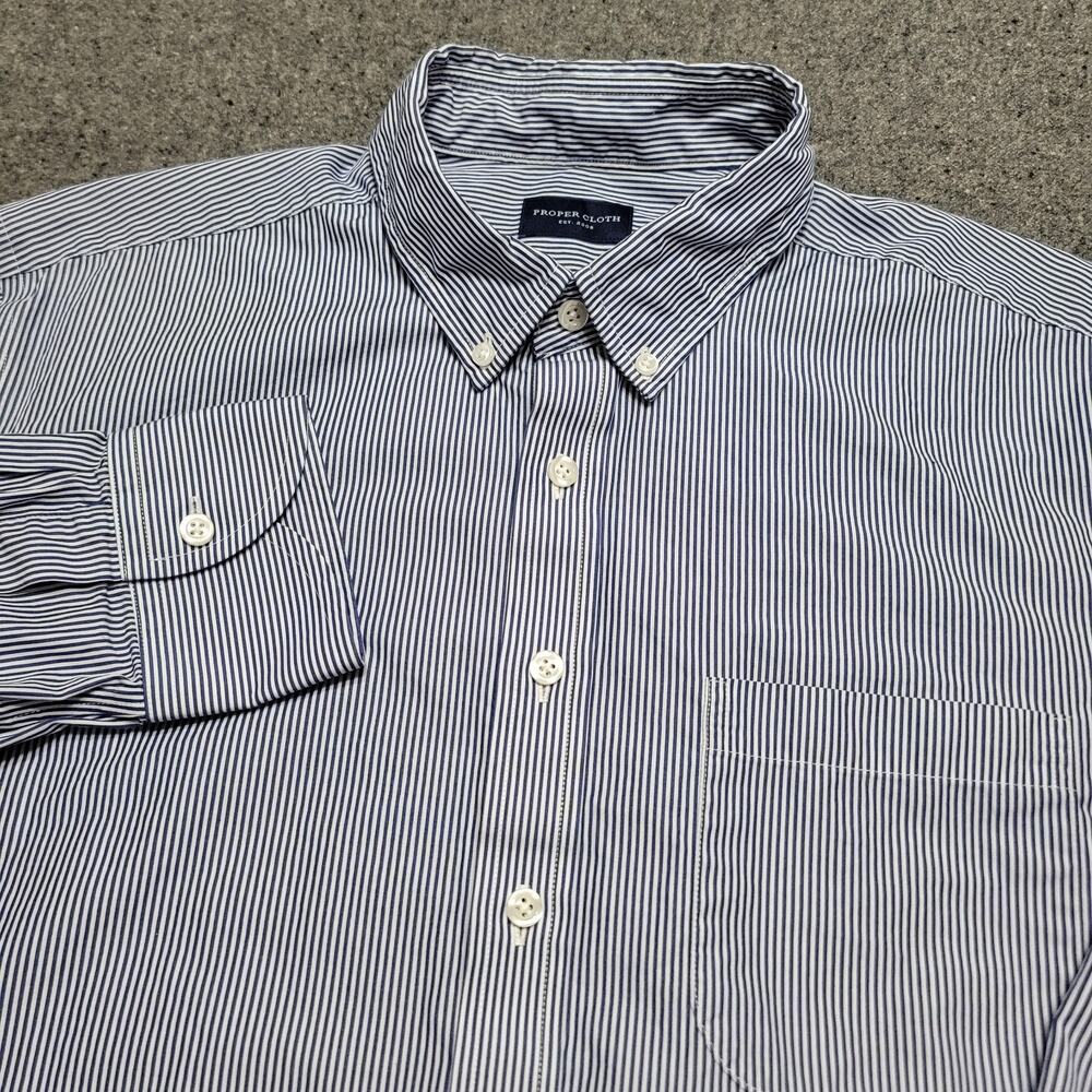 Proper Cloth Shirt Men Extra Large 17.5 33 Slim Blue White Stripe Preppy Pocket